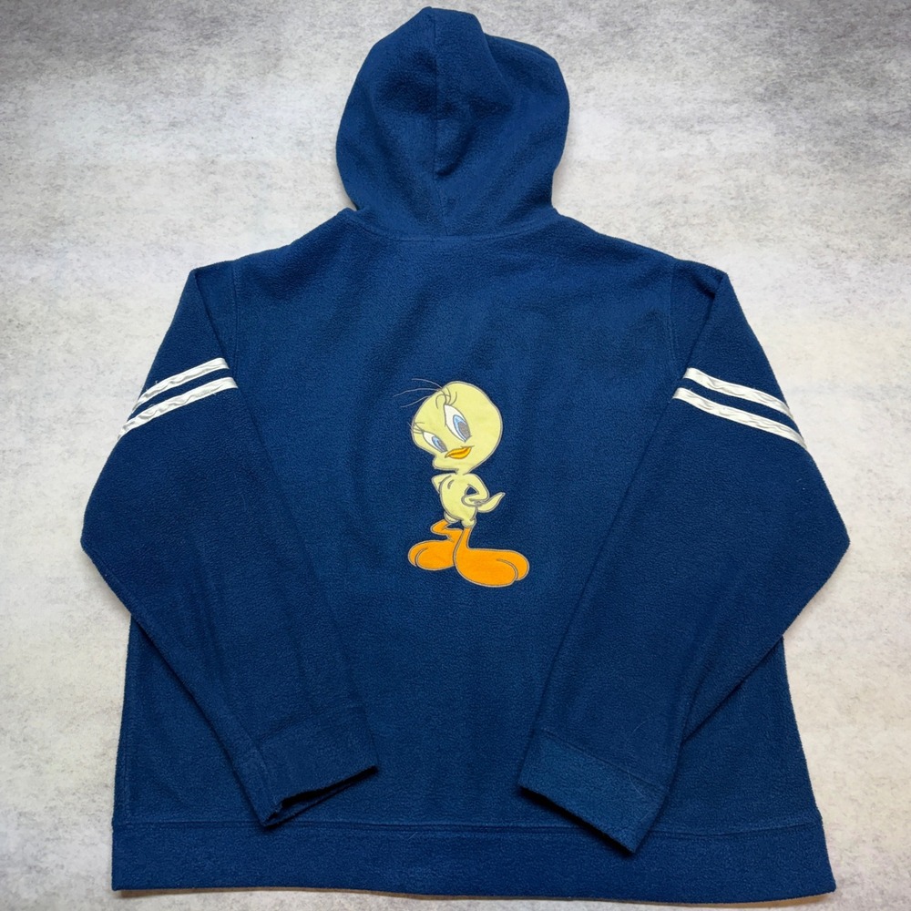 Vintage Looney Tunes Tweety Bird Fleece Zip Up Hoodie Navy Blue Large Y2K - Picture 4 of 7